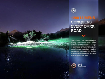 E18R v2 - 1200 Lumens - Rechargeable LED Flashlight